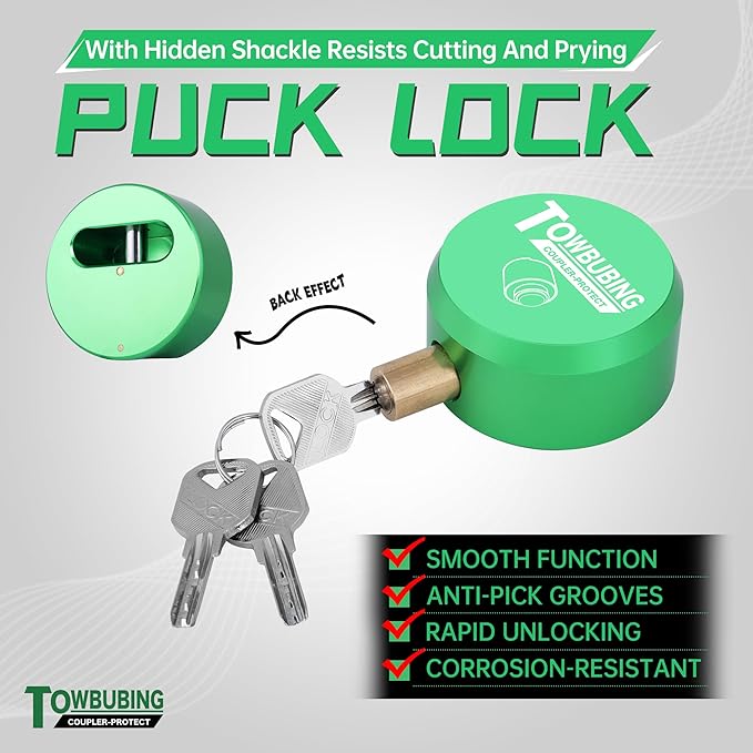 Trailer Coupler Lock, Fits 2 5/16-Inch Couplers, Secures Safety Chains, Upgrade Coating, Ice-Free Bottom Design, for RV, Trailer, Boat, Pickup, 360° Tamper-Proof, Heavy Duty Anti-Theft