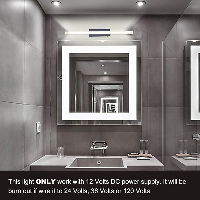 Facon 16.5Inch 12V LED RV Vanity Lights Fixtures with On&Off Switch, Matt Black Finished, RV Wall Sconces Bathroom Mirror Light with Acrylic Lens, 12Volts DC for RV, Camper, Motorhome