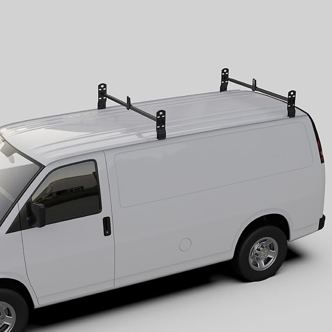 Ladder Rack Cross Bar Fit 2003-2022 Chevy Express|2003-2022 GMC Savana|1999-2014 Econoline Utility Van Accessories for Kayak Canoe Lumber Pipes Cargo Carrier 600 LBS Capacity with Stopper 2 Bars