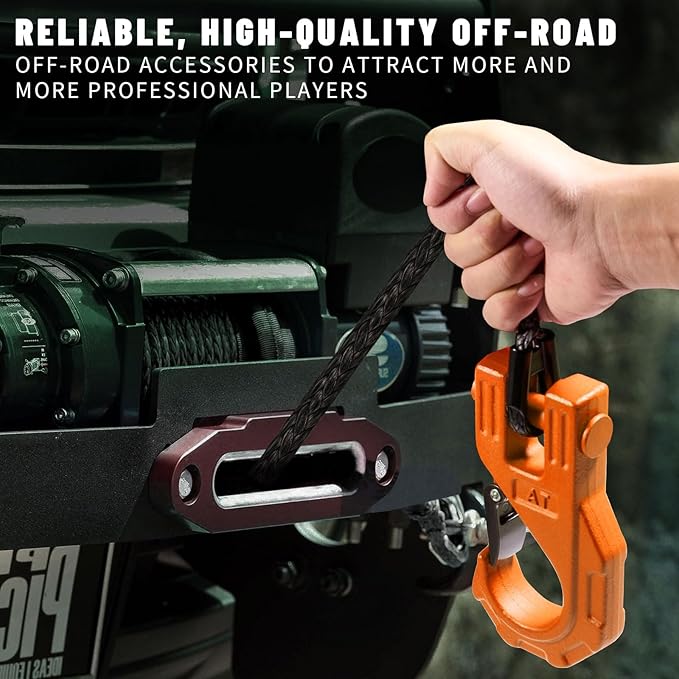 AUTOBOTS Synthetic Winch Rope 1/4" X 50 Ft, Max 9500lbs with Heavy Duty 3/8 Winch Hook, Protective Sleeve for Off Road Vehicle ATV UTV Orange