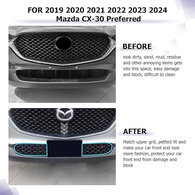 LUWU Front Grill Mesh Compatible With 2020-2025 2026 Mazda CX-30 Front Mesh Grill Inserts Trims Front Mesh Grille Cover Guard for 2025 2026 Mazda CX30 Car Exterior Accessories ABS Material, 2PCS
