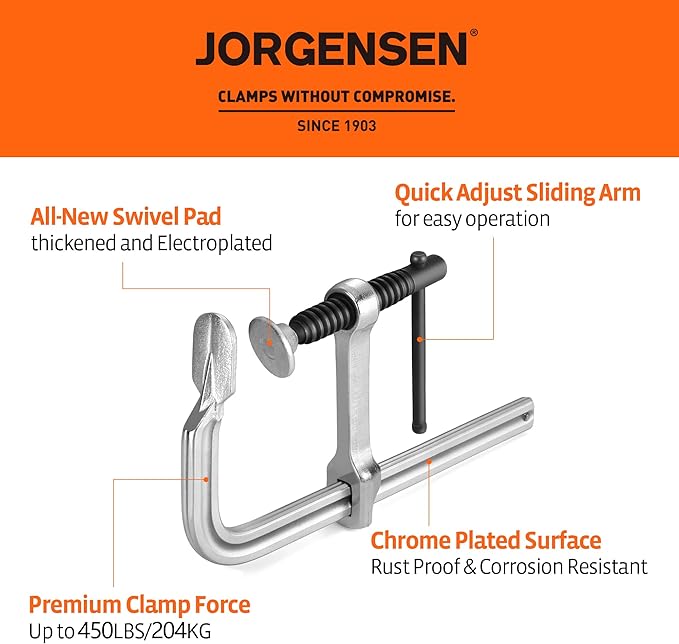 Jorgensen Bar Clamps, 6-Inch Heavy-duty Drop Forged Steel Bar Clamps for Woodworking and Welding, 2 Pack