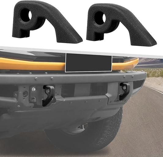 Jimen Fit for Ford Bronco 2021-2024, 2PCS Front Bumper Tow Hook Covers Protector Exterior Accessories (Black)