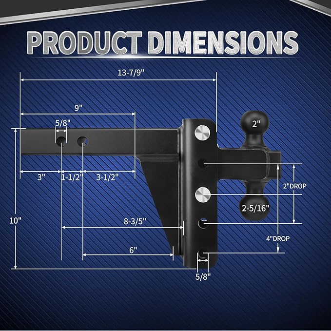 METOWARE Adjustable Trailer Hitch - Heavy Duty Tow Hitch Fits 2'' Receiver (22,000 LBS GTW) - Drop Hitch with 4'' Drop/Rise for Truck, Double Stainless Steel Locks & Hitch Pin