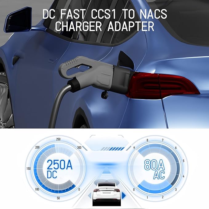 2 in 1 CCS & J1772 to Tesla Adapter, 250A DC/80A AC Fast CCS1 to Tesla Charging Adapter for Model 3/Y/S/X/Cybertruck, Compatible with Level 1 2 3 Charging Stations with CCS1& J1772 Plug