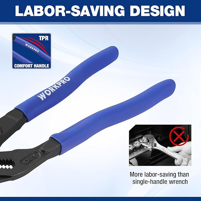 WORKPRO 10-Inch Pliers Wrench, CR-V Construction Wrench Pliers, Adjustable Parallel Smooth Jaw Pliers, Black Finish, Groove Lock Mechanism