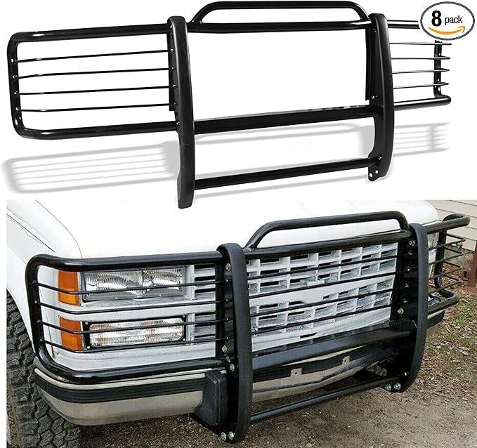Brush Guard Grille Guard Fit for C/K Suburban 1500 2500 3500 1988-1998, fit for Blazer Jimmy Tahoe Yukon 1999-2007 Steel Front Bumper Protector Black