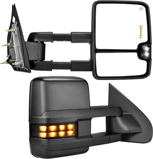 DWVO Tow Mirrors for 2014-2018 Chevy Silverado GMC Sierra 1500 2500HD 3500HD, Adjustable Foldable Side Mirrors with LED Turn Signals and Heated Power