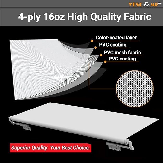 YESCAMP RV Slide Topper Awning Slide Out Awning Kit Cover Assembly,Modular Slideout Awning Protection for RVs,5th Wheels,Travel Trailers and Motorhomes,White,15'(14'7''Fabric)