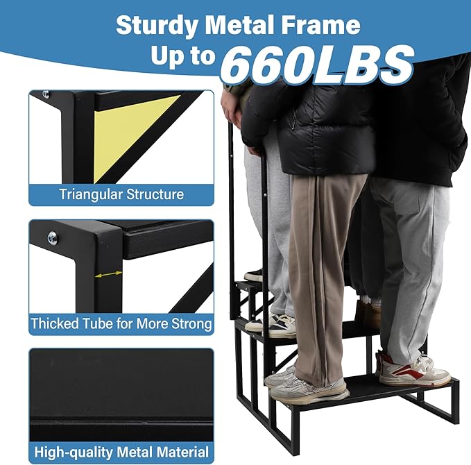 RV Steps w/Dual Handrails, 3-Step Spa Hot Tub Steps with Anti-Slip Pedals, 660lbs Load Capacity, Universal Portable Mobile Home Stairs Steps for 5th Wheel RV, Spa, Porch, Pool, Travel Trailers