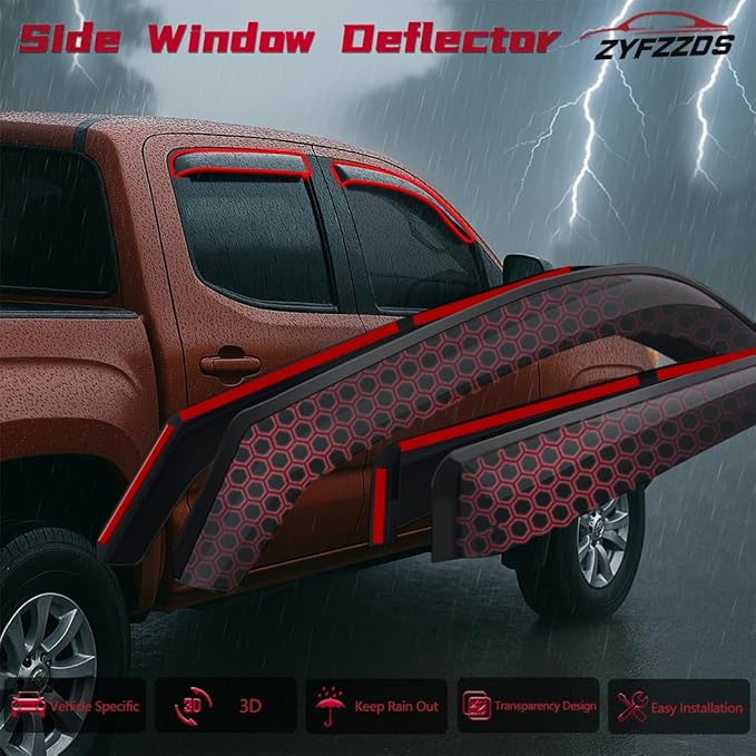 Window Visors Rain Guards Fit 2024, 2025 Toyota Tacoma Side Window Deflectors Vent Shades Sun Visors Accessories Mugen Style Tape-On 4PCS