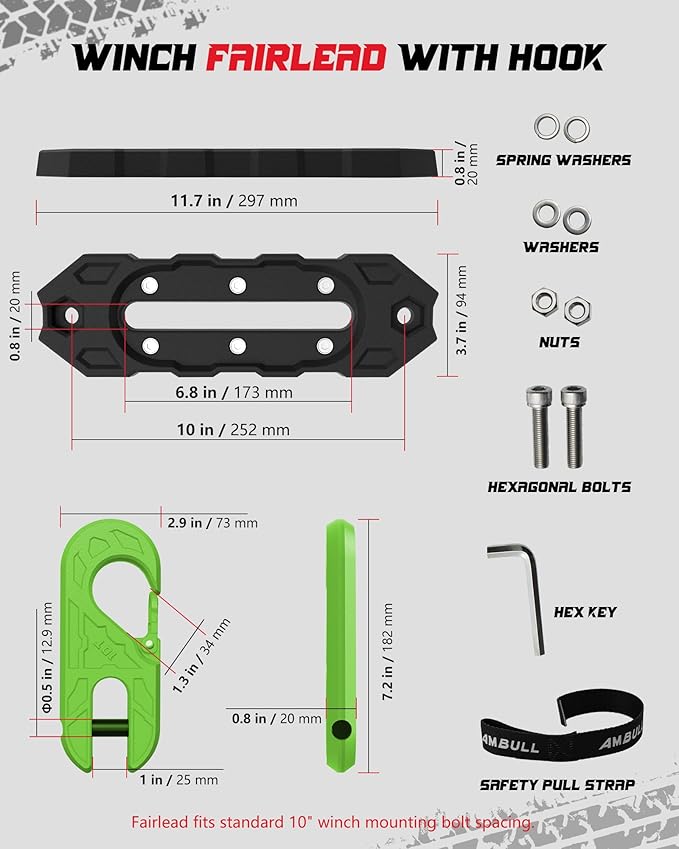 Towing Winch Fairleads with Tow Hook, Upgrade Al Hawse Fairlead with G80 Heavy Duty Forged Steel Winch Hook for Electric Winch, 33000lb Break Strength, for Synthetic Rope Recorvery, Blackgreen