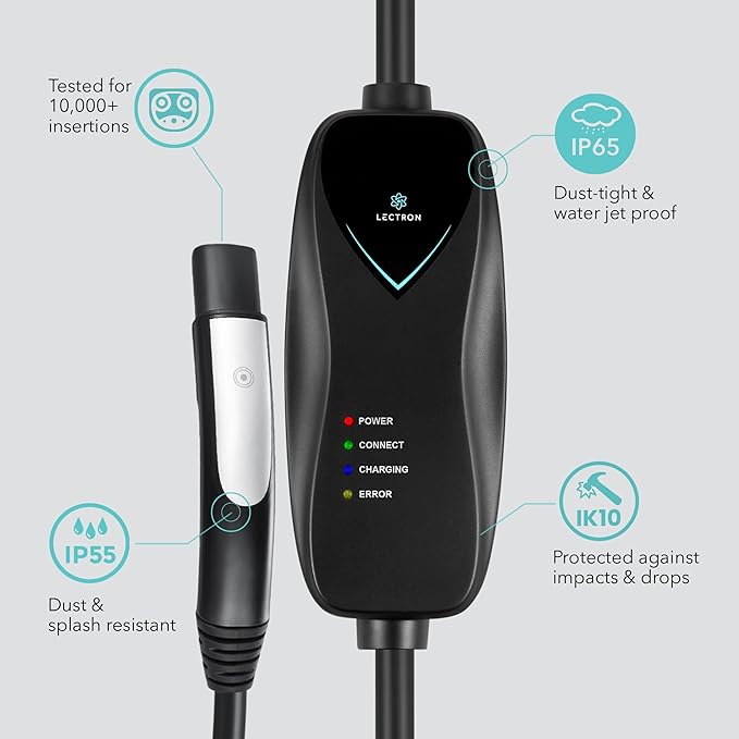 Lectron Level 1 Tesla Charger - 110V, 15 Amp, NEMA 5-15 Plug, 16 ft Extension Cord - Portable Electric Car Charger for Tesla - Compatible with All Tesla Models X/Y/3/S