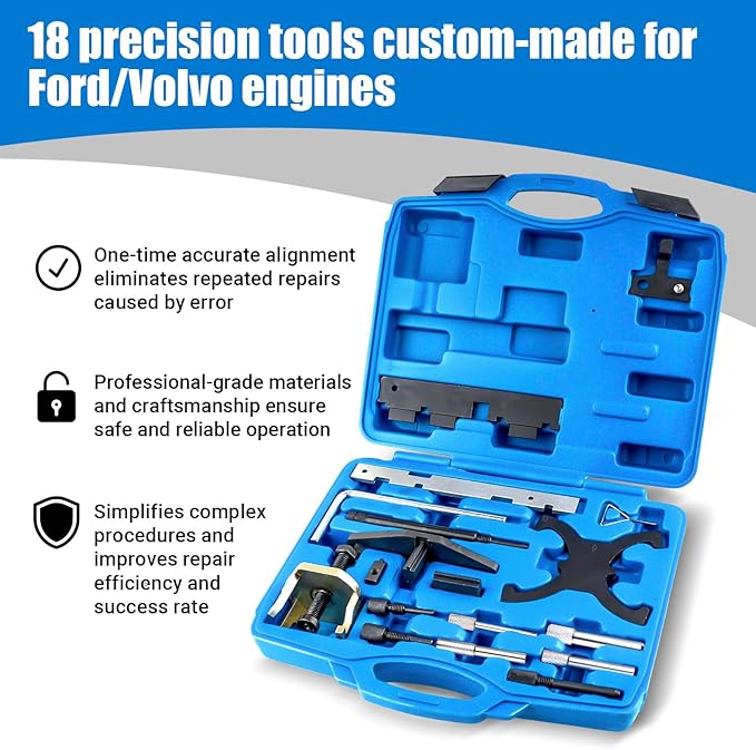 18PCS Engine Timing Tool Kit, Camshaft Locking Set with Flywheel Lock, Replaces 303-1097 303-1552, Fits Ford 1.5L 1.6L 2.0L EcoBoost (Focus Fiesta Escape) & Mazda 3 Volvo, for Timing Alignment