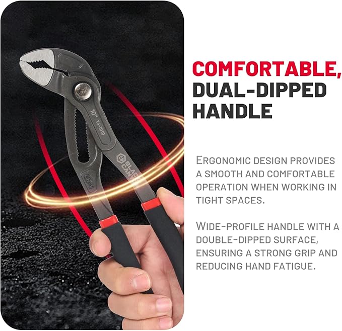 BLACK CANYON Groove Joint Plier 10in, V-Jaw Tongue and Groove Plier with Fast Adjustable 25 Jaw Positions, 50 Cr-V Steel, Ergonomic Handle for Automotive Repairs, Nuts, Bolts, Plumbing, Gripping