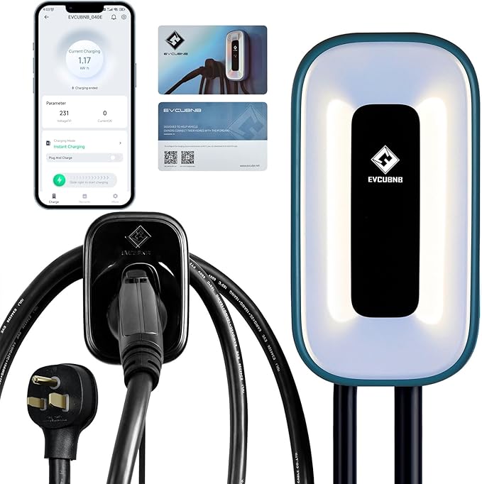 EV Charger Level 2，50 Amp, 240V Level 2 Charger,Indoor/Outdoor EVSE, 25Ft,WiFi/APP/RFID Card
