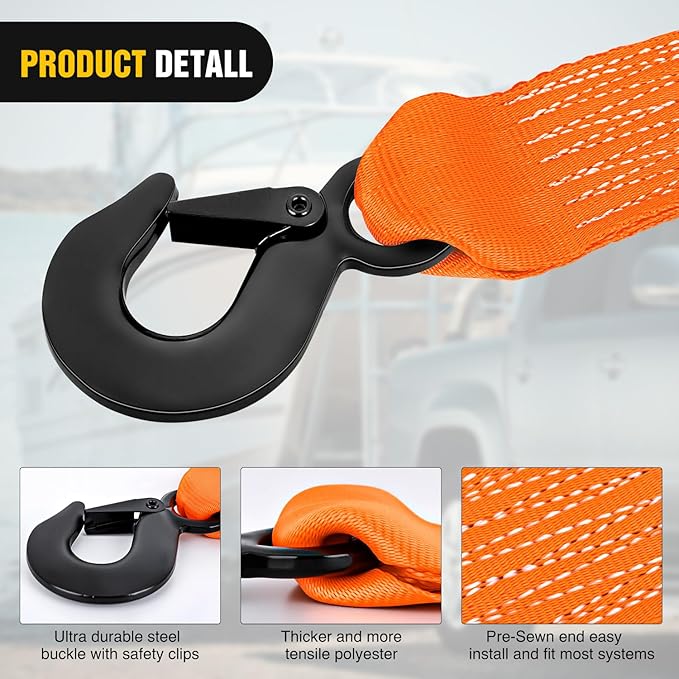 Nilight Boat Trailer Winch Strap 2" x 20' with Steel Hook 5500 LBS Break Strength Winch Strap for Pontoon, Jet Ski, Fishing Boat