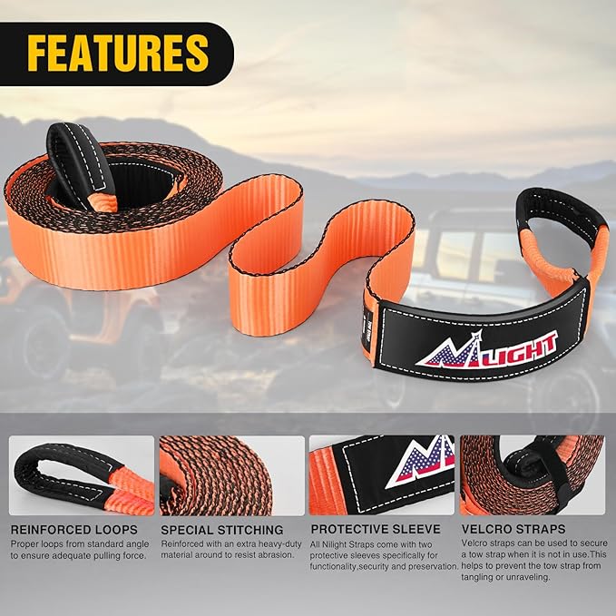 Nilight 3" x 30' Recovery Tow Strap Lab Tested 31,500lbs Break Strength Heavy Duty Off Road Straps with Triple Reinforced Loop Emergency Towing Rope of Mind for SUV, UTV, ATV, Truck, 2 Years Warranty