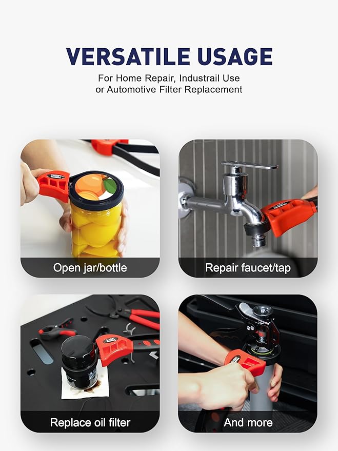 SMART JERRY - Rubber Strap Wrench Plumbing | 2-Pack Anti-Scratch Belt Wrenches for Shower Heads, Oil Filter, Pipes & Drain | Adjustable Shower Head Wrenches | Oil Filter Strap Wrench