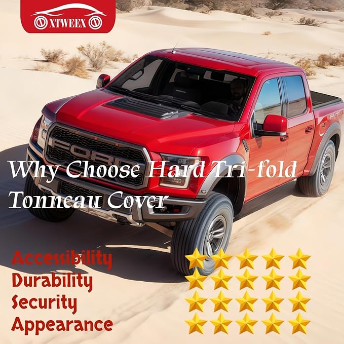 5.5' Hard Folding Truck Bed Tonneau Cover fits 2015-2026 Ford F-150 (Incl.F-150 Lightning) 5'5"Bed, Heavy-Duty Lock Cover w/Waterproof Fiberglass Design | No-Drill Installation & Anti-Theft Security