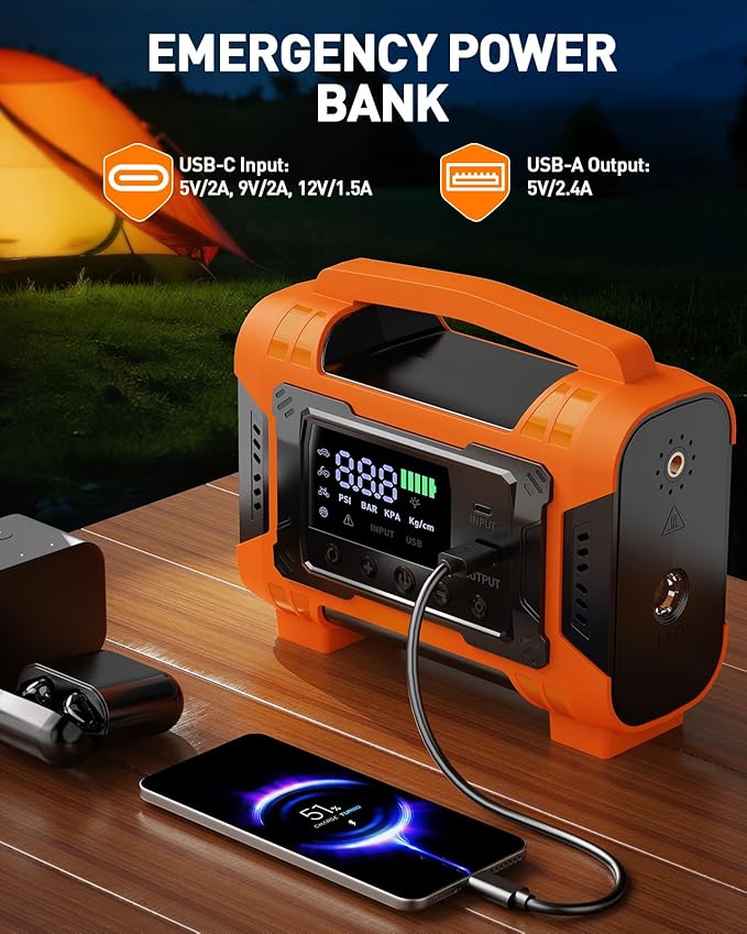 Jump Starter with Air Compressor, Car Battery Jump Starter 150PSI Tire Inflator, Battery Jumper Starter Portable Jump Box, 12V Portable Car Jump Starter for 9L Gas & 7L Diesel Engines