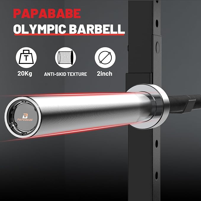 PAPABABE Olympic Barbell, 2-inch 45lb/35lb Weight Bar for Strength Training. 6.5ft/7ft Olympic Bar, 1000lb Plus Capacity, Chrome/Zinc Plating, knurled Grip for Bench Press Deadlift Squat