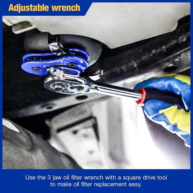 Universal Oil Filter Removal Tool - Adjustable 2-1/2" to 4" & 3" to 5-1/2", Oil Filter Wrench Set with a Pair of Gloves for Cars, Trucks, Tractors, Engines, Conduit & Fittings