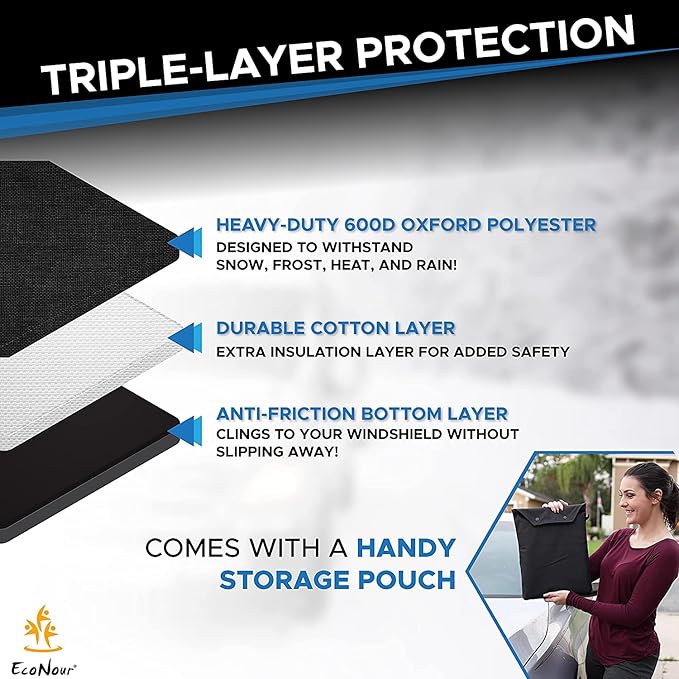 EcoNour Windshield Cover for Ice and Snow | Windshield Snow Cover with Side Mirror Cover & Wiper Protection | Oxford Fabric Winter Cover for Cars, SUVs, Trucks | Medium (69"x42")