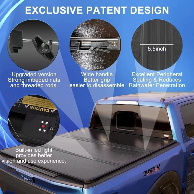 Hard Tri-Fold Truck Bed Tonneau Cover Compatible with 2019-2024 Ranger Raptor Crew Cab 5FT Bed 61' Width