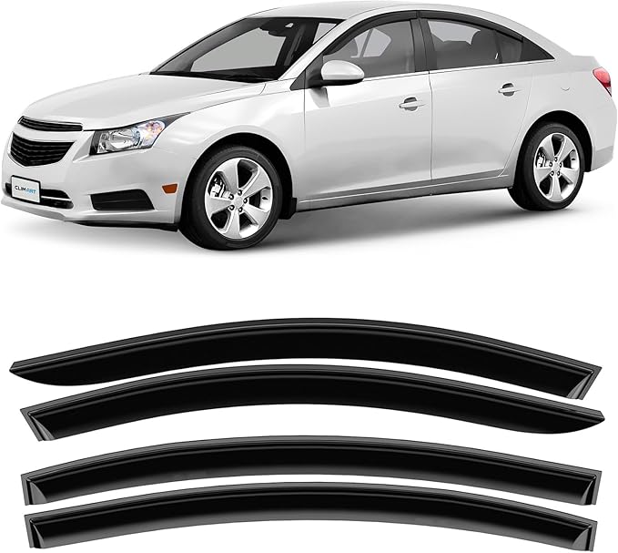 CLIM ART Incredibly Durable Rain Guards for Chevrolet (Chevy) 2011-2015 Cruze Sedan, Original Tape-on Window Deflectors, Vent Deflector, Vent Window Visors, Car Accessories, 4pcs- 411105LPv