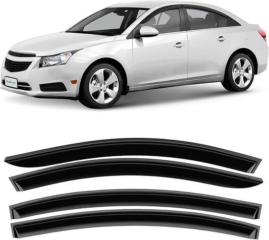 CLIM ART Incredibly Durable Rain Guards for Chevrolet (Chevy) 2011-2015 Cruze Sedan, Original Tape-on Window Deflectors, Vent Deflector, Vent Window Visors, Car Accessories, 4pcs- 411105LPv