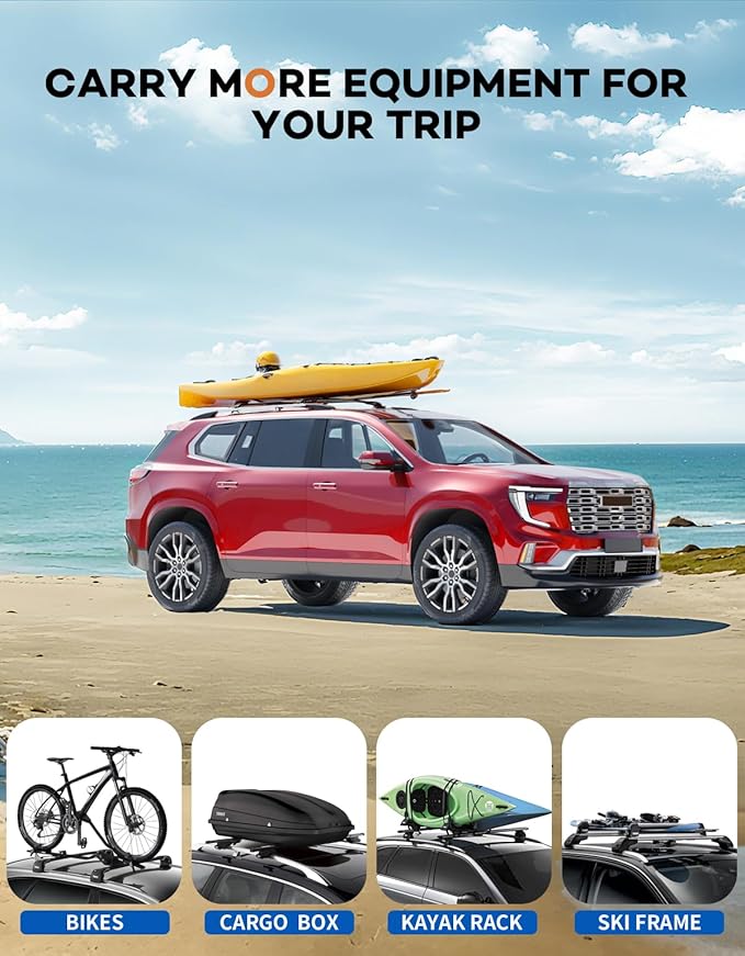 220lbs Roof Rack Cross Bars Compatible with GMC Acadia 2024 2025 2026 (with Side Roof Rails), Heavy Duty All-Metal Aluminum Roof Rails Crossbars Cargo Canoe Black