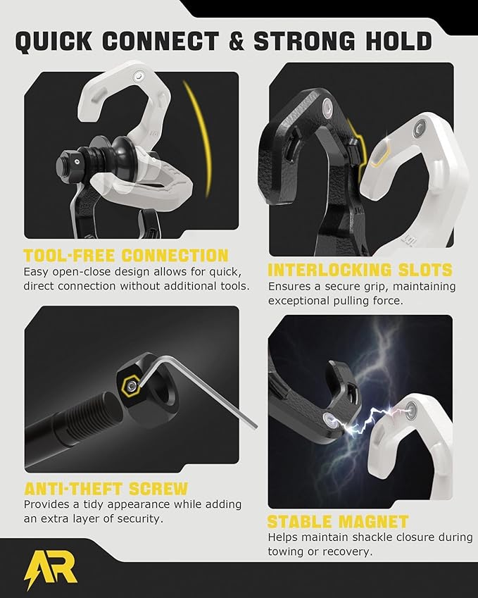 Snatch Block Separate Shackle, 3/4" D Ring Shackle with Pulley, 57320lbs Break Strength, Towing Winch Snatch Block for Off Road Vehicle Recovery, Black White 1-Pack