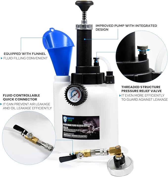 3L Manual Brake Bleeder Fluid Pump and 1L Waste Oil Bottle, One Man Professional Brake Bleeder Kit Suitable for Chrysler/Dodge/Ford/Jeep/Infinity/Mazda/Jaguar