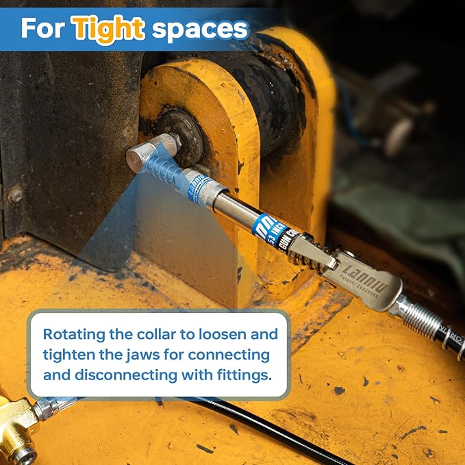 Grease Gun Coupler Kit - 12000 PSI Strong Lock Grease Coupler with 90 Degree Grease Coupler Adapter & Grease Needle Tip, Heavy Duty Lubrication Grease Gun Tips for All 1/8'' NPT Fittings