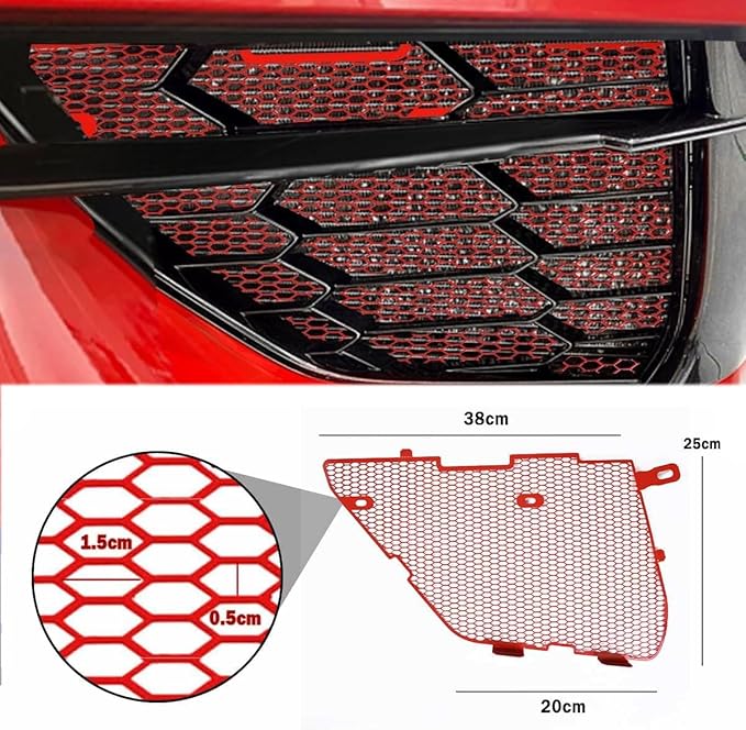 2Pcs Red Upgraded Front Radiator Guards Grille,Aluminum Front Outer Grill Low Profile Body Bumper Grille Vents Insert Mesh Set for Corvette C8 Stingray Z51 Convertible/HTC 2020-2025