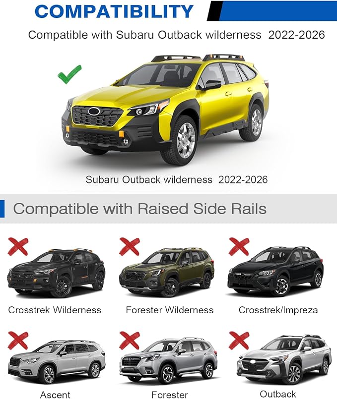 300lbs Roof Rack Cross Bars Compatible with Subaru Outback Wilderness 2022-2026 (Only Fit Wilderness), Lockable Aluminum Adjustable Roof Rails Crossbars Black Rooftop