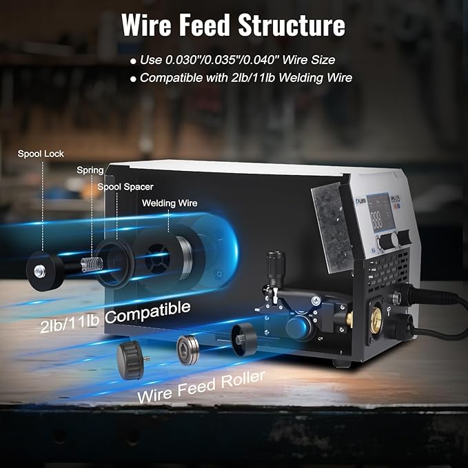 FLARING 215Amp MIG Welder 120V/240V 6 IN 1 Welding Machine Flux Core/Gas MIG/Stick/Lift TIG/Spot welding/Spool Gun Multi-Process Aluminum Welding 2lbs/11lbs Wire Competible LED Display Portable Welder