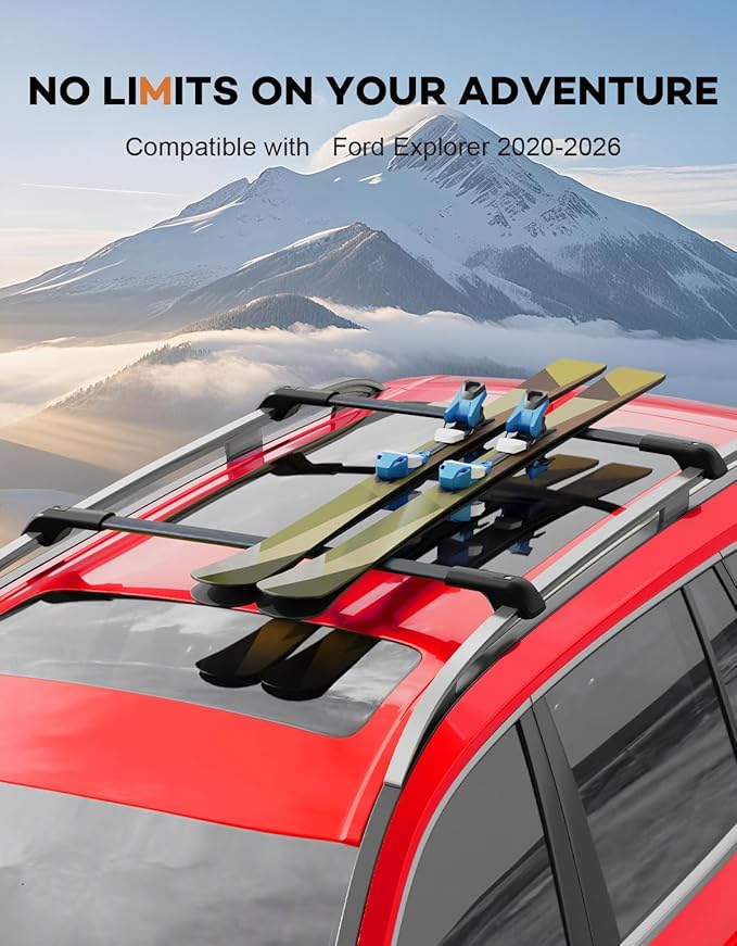 300lbs Lockable Roof Rack Cross Bars Compatible with Ford Explorer 2020 2021 2022 2023 2024 2025 2026,Heavy Duty Aluminum Roof Rails Crossbars Black Rooftop Cargo Carrier Luggage