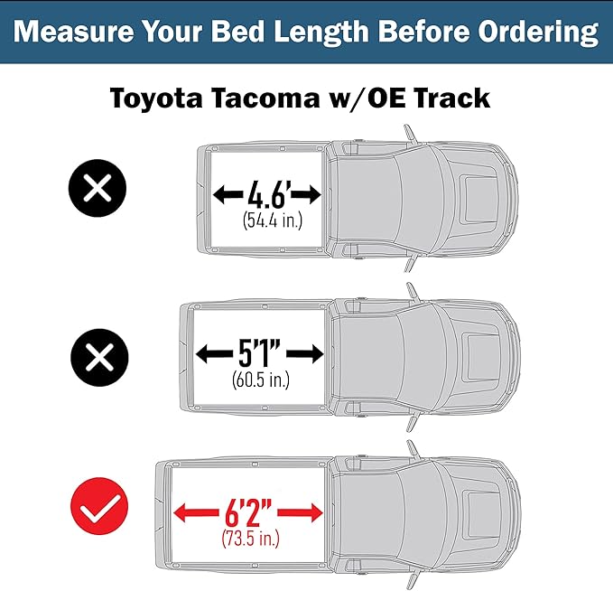 Soft Tri-Fold Truck Bed Tonneau Cover Compatible with 2016-2026 Toyota Tacoma w/OE Track System | 6'2" Bed (73.7") | CFST-022
