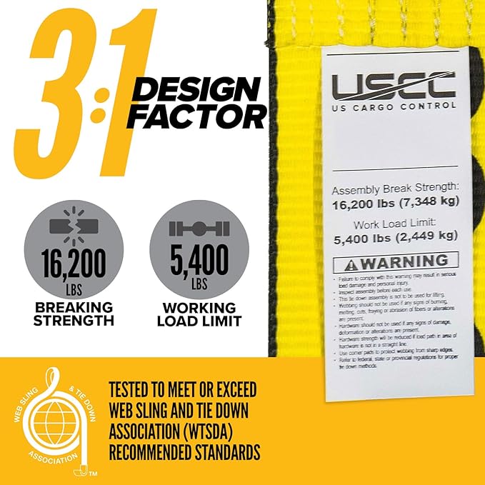 US Cargo Control Winch Straps 4" x 30' (4-Pack), 5,400 LBS Working Load Limit, Heavy Duty Flatbed Tie Downs with Flat Hooks, Yellow 4 Inch Straps for Flatbed Trailer, Truck, and Cargo Securement