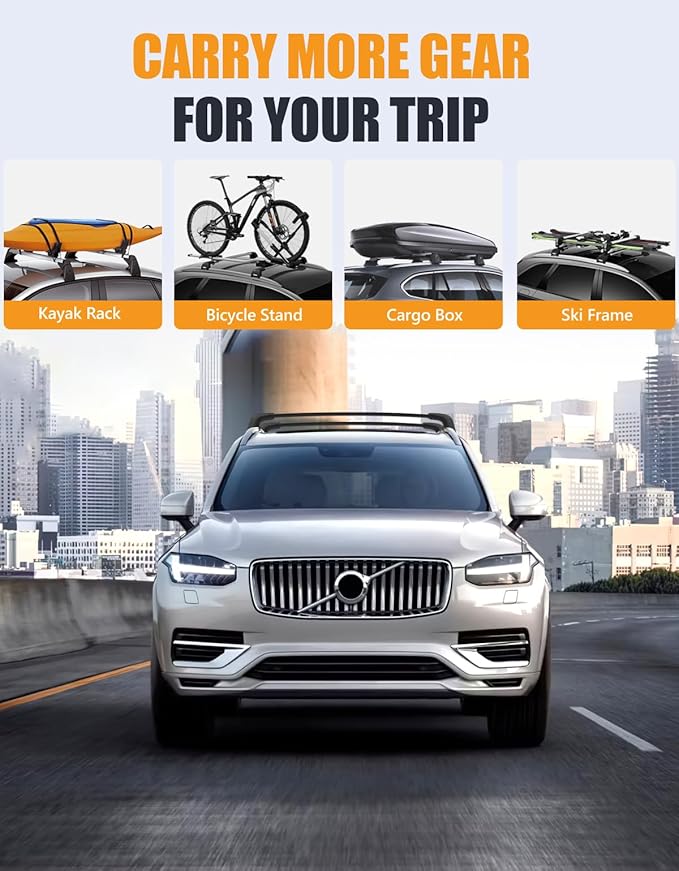 KINGGERI Roof Rack Cross Bars Compatible with Volvo XC90 XC-90 2016-2026, 220lbs Heavy Duty Anti-Theft Lockable Aluminum Roof Rails Crossbars Rooftop Accessories Luggage Racks Carrier