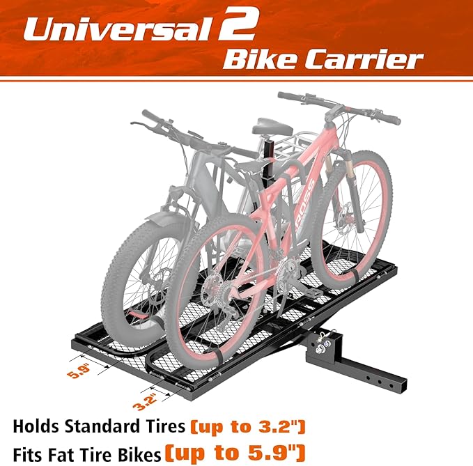 Wildroad Hitch Cargo Carrier with Bike Rack 60" x 24" x 14" Folding Trailer Hitch Cargo Carrier 500 LBS Capacity for Standard, Fat Tire and Electric Bike Fits 2" Receiver 60" Basket+Bike Rack