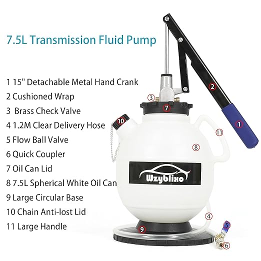 7.5L Transmission Fluid Pump Kit with 15 ATF Adapters, 2 Gallon Manual ATF Refill Kit,Transmission Fluid Transfer Pump (Blue)
