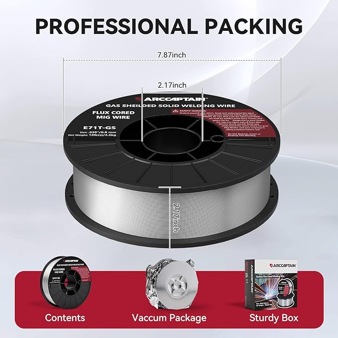 ARCCAPTAIN Flux Core Welding Wire .030, E71T-GS 030" Flux Core Welding Wire Gasless Low Splatter 10Lbs Mig Welding Wire Mild Carbon Steel Compatible With Lincoln Miller Forney Harbor Welder 4.5KG