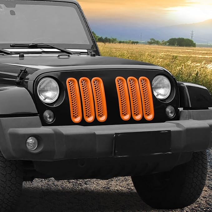 Mesh Grill Insert Grille Inserts Cover Fit for 2007-2018 Jeep Wrangler JK JKU(Orange)