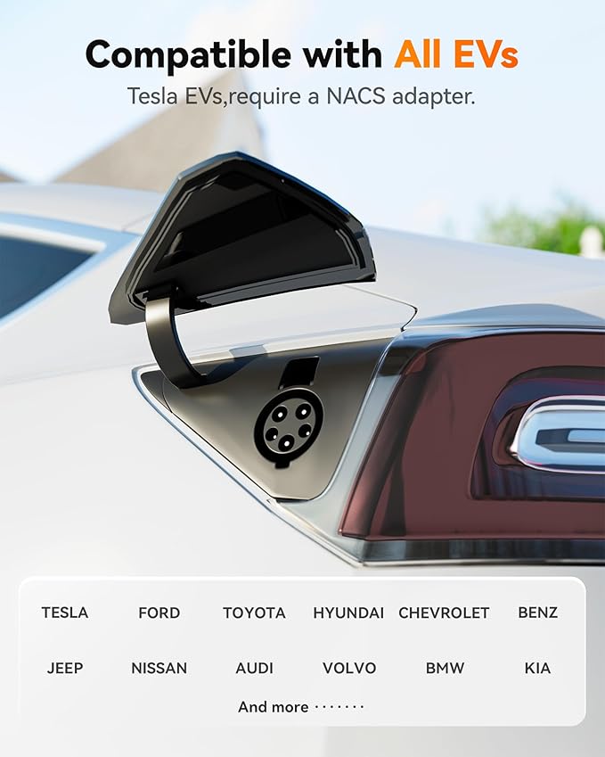 WOLFBOX Level 1&2 Electric car Charger 40Amp J1772,ETL Certified, 25ft Cable,208-240V,Portable ev Charger Station with NEMA 14-50R Plug Adapter(PE40)