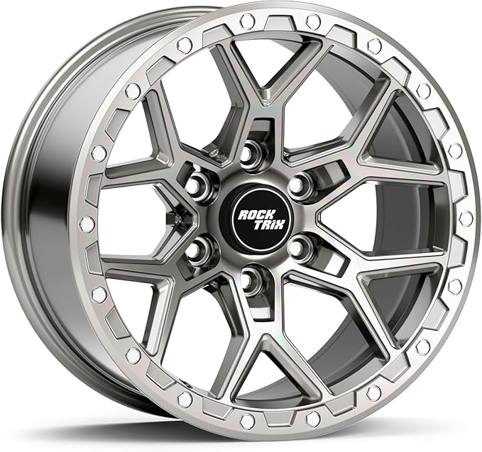 RockTrix RT107 18 inch Wheel Compatible with Chevrolet Silverado 1500 Tahoe 6x5.5" (6x139.7) Bolt Pattern, 18x9 (-12 Offset, 4.5 Backspace), Silver, Also fits GMC Sierra 1500 Yukon