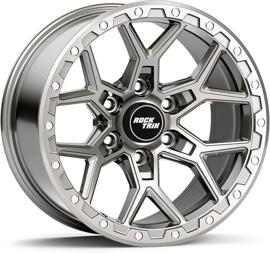 RockTrix RT107 18 inch Wheel Compatible with Chevrolet Silverado 1500 Tahoe 6x5.5" (6x139.7) Bolt Pattern, 18x9 (-12 Offset, 4.5 Backspace), Silver, Also fits GMC Sierra 1500 Yukon