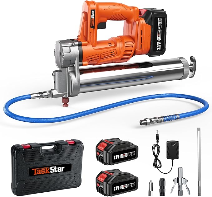 Electric Grease Gun, 10000 PSI High-Efficiency Battery Powered Grease Gun with 2 * 4.0Ah Batteries and Charger, for Farmers, Mechanics, and Equipment Owners, Orange